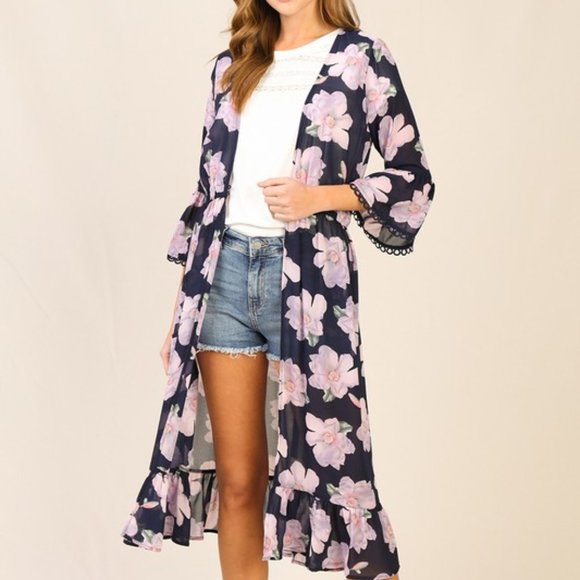 Floral print long kimono / cardigan - Picture 2 of 5
